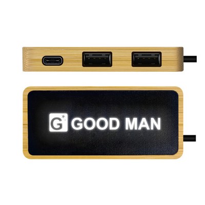 Bamboo USB Extension Splitter W/ Illuminated Colorful Logo